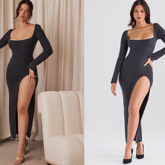 HOUSE OF CB 'Tolani' Charcoal Cashmere Knit Maxi Dress NWOT - Picture 1 of 11